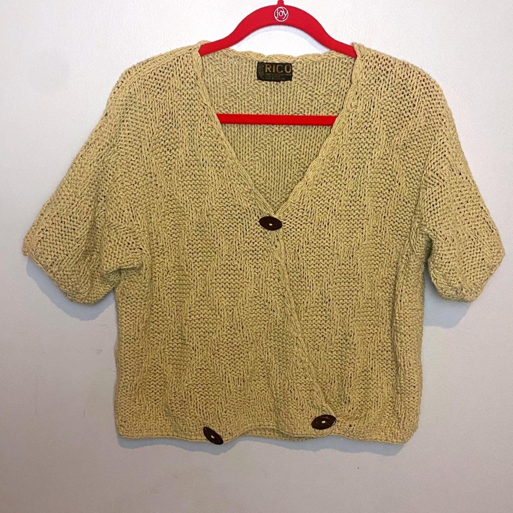 Vintage RICO Knit Wrap Cardigan Sweater Tan Women Medium?‎ Coastal Grandma Boho